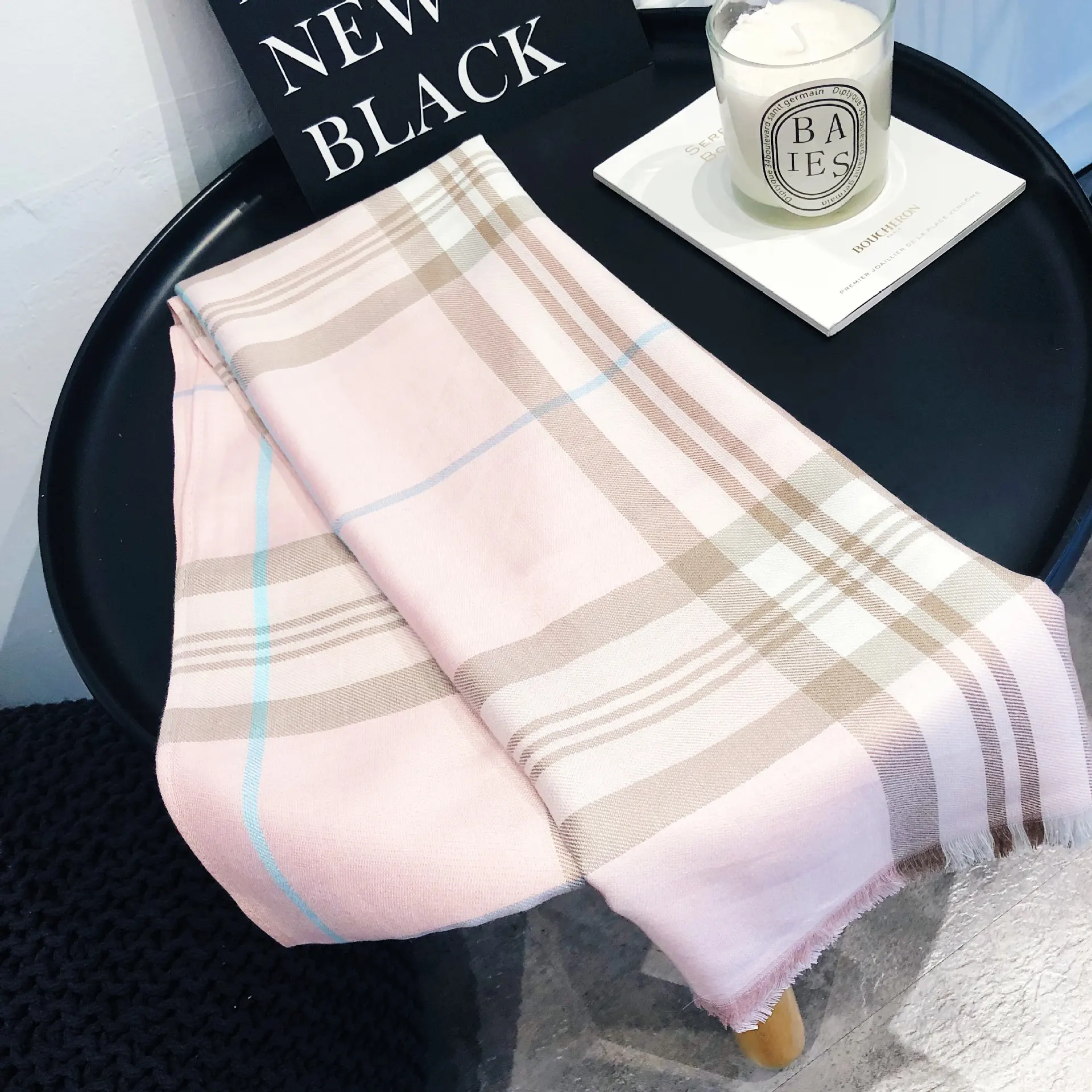 Fashion Plaid Cashmere Shawl Dual-use Scarf - Pink