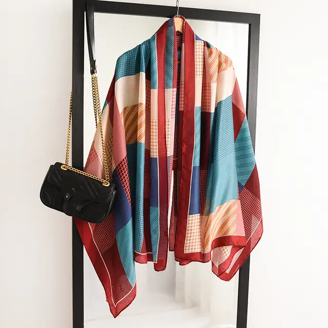 Cotton And Linen Feel Striped Sunscreen Silk Scarf Blue - Shop at LoveMi