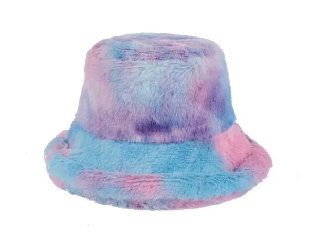 Rainbow Tie dye Rabbit Hair Pot Hat Fisherman Blue - Shop at LoveMi