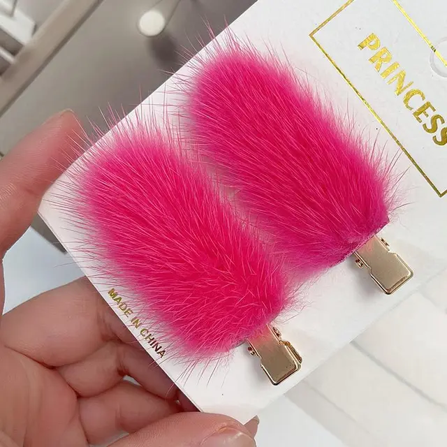 Fashion Women's Mink Hair Seamless Plush Hairpin Rose Red - Shop at LoveMi
