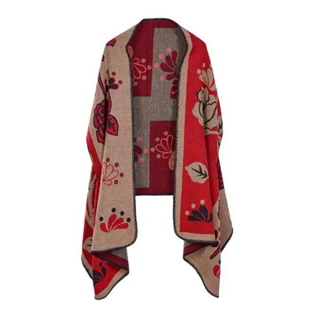 Women's Plus Cashmere Plaid Thick Warmth Keeping Air Conditioning Cloak Nahua Khaki Red - Shop at LoveMi