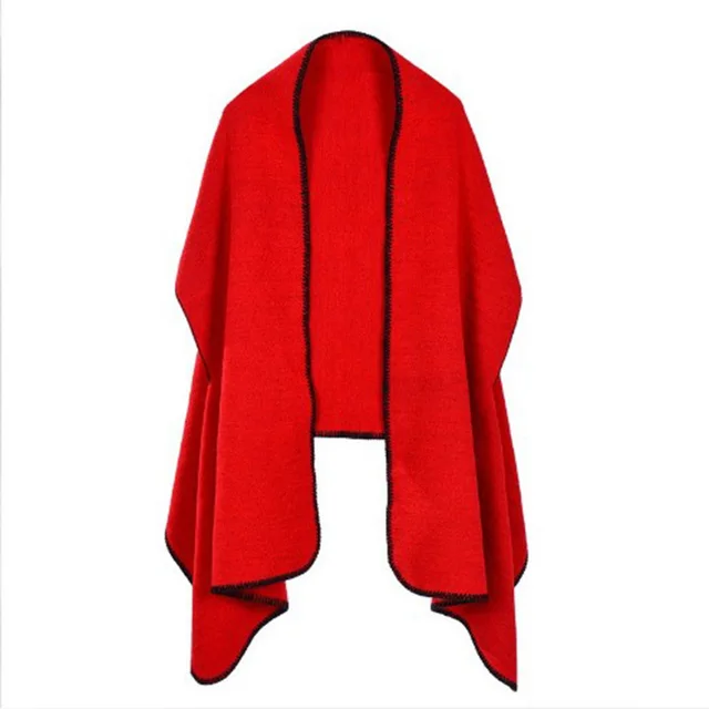 Women's Plus Cashmere Plaid Thick Warmth Keeping Air Conditioning Cloak Pure Red - Shop at LoveMi