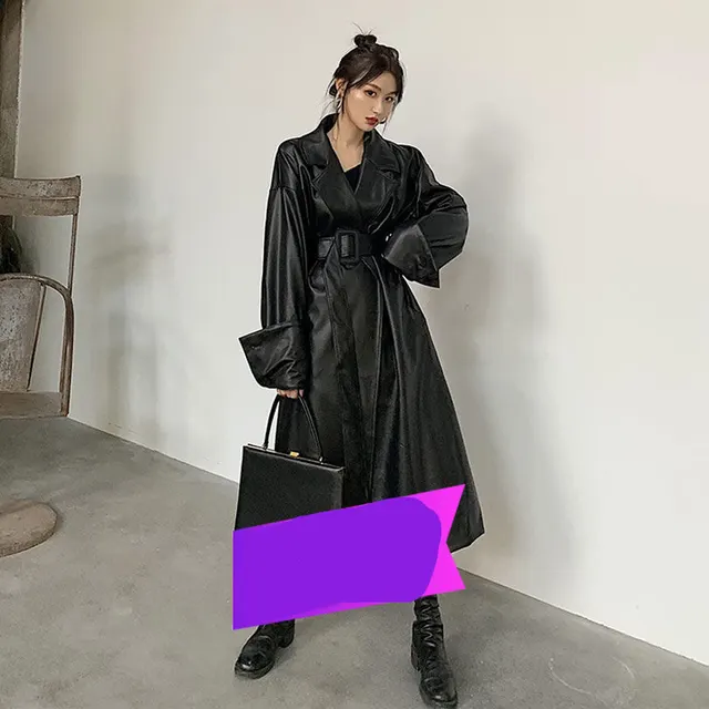 Women Large Lapel Waist Belted Jacket Black - Shop at LoveMi