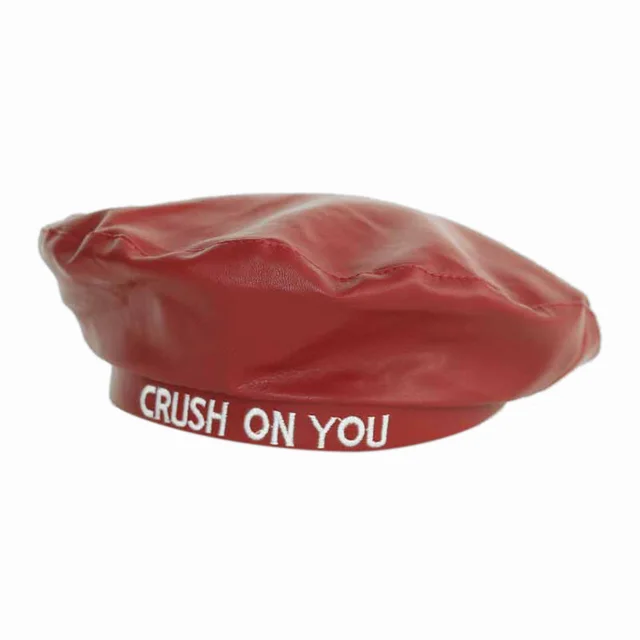 Female Autumn And Winter Alphabet Casual Leather Beret Painter Hat Red - Shop at LoveMi