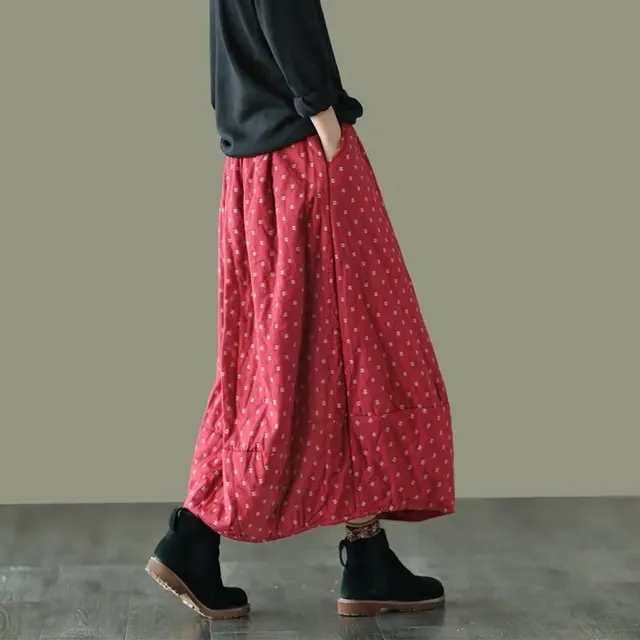 Printed Elastic Waist Plus Size Skirt Women Red - Shop at LoveMi