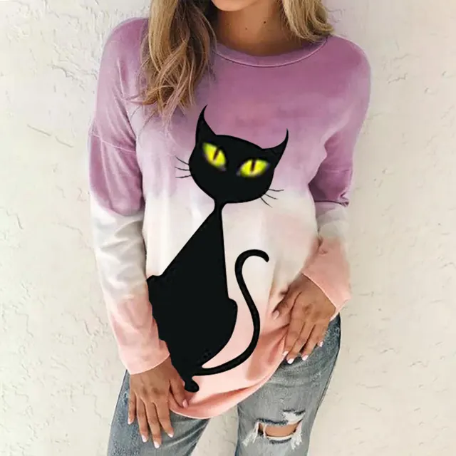 Stitching Gradient Tie dye Animal Cat Print Ladies Long Purple - Shop at LoveMi
