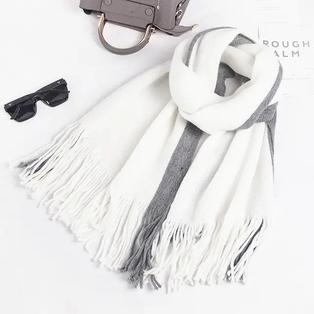 Woolen Scarf Women Knitted Bib Shawl Grey - Shop at LoveMi