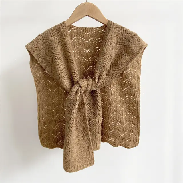 Knotted Knitted Wool Scarf Autumn Women Camel - Shop at LoveMi