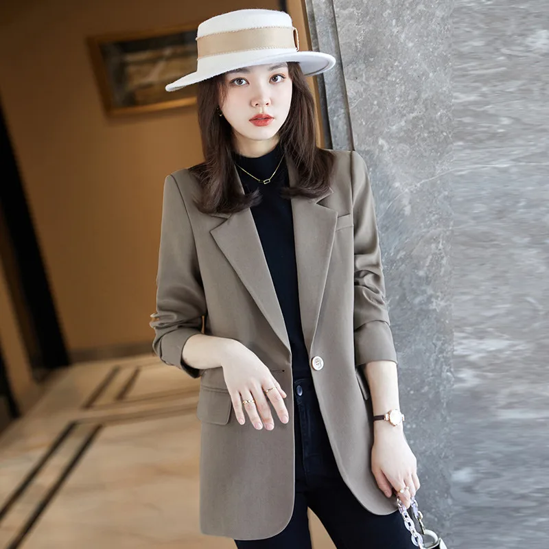 One Button Viscose Lapel Temperament Commuter Brown Solid Color Suit - Coffee