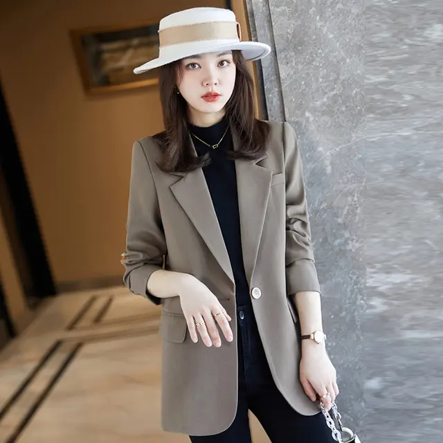 One Button Viscose Lapel Temperament Commuter Brown Solid Color Suit Coffee - Shop at LoveMi