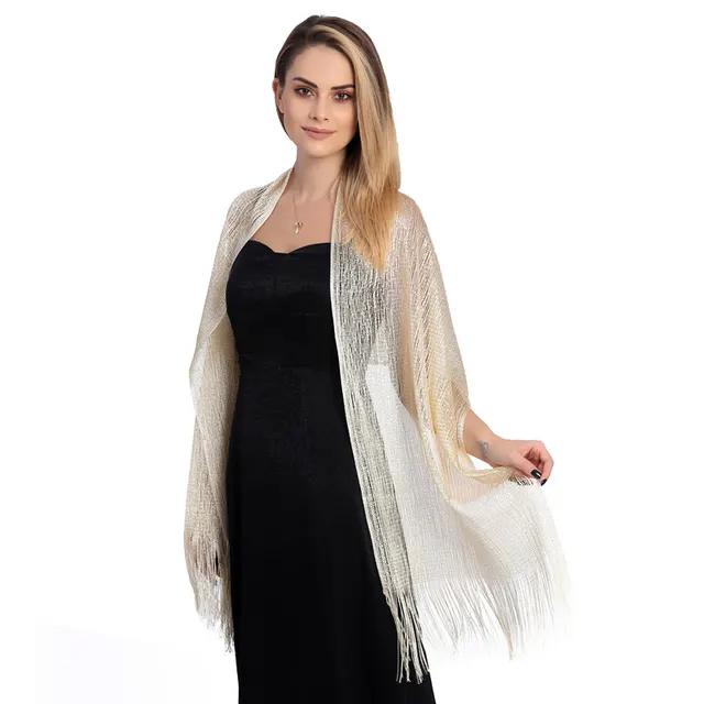 Lurex Flat Towel Bridal Prom Wedding Party Evening Dress Shawl Beige - Shop at LoveMi