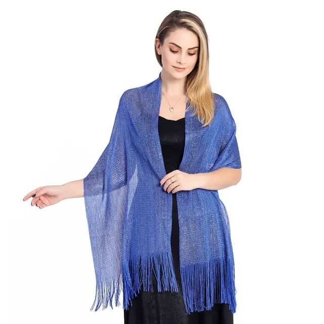 Lurex Flat Towel Bridal Prom Wedding Party Evening Dress Shawl Blue - Shop at LoveMi