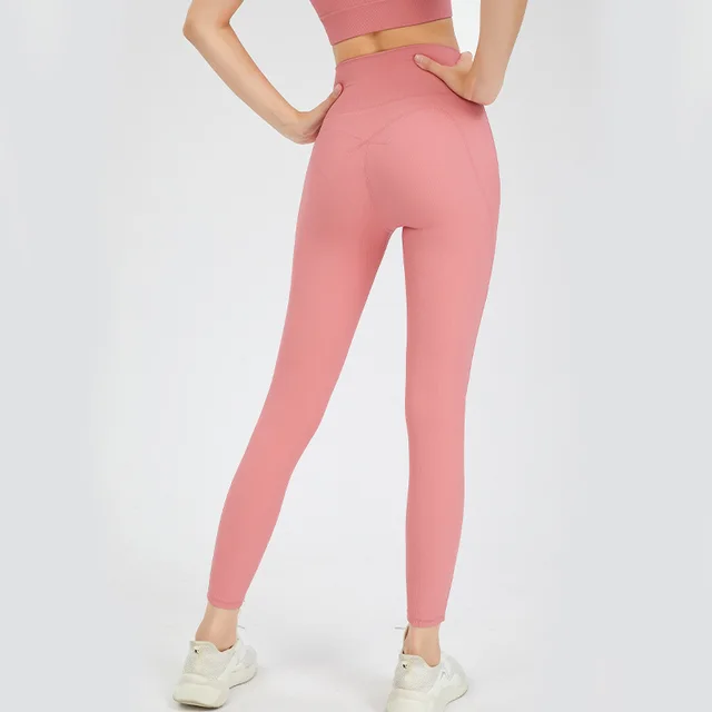 Running Sports Threaded Peach Hip lifting Yoga Pants Pink - Shop at LoveMi