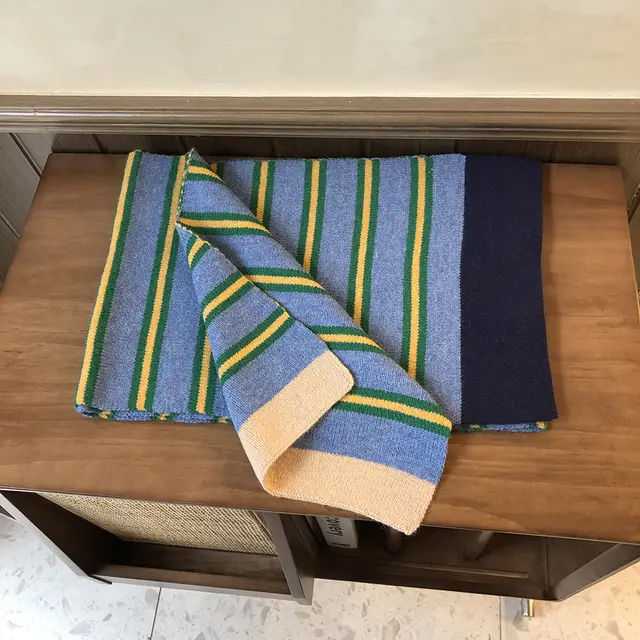 Casual Contrast Striped Knitted Warm Wool Scarf Blue - Shop at LoveMi