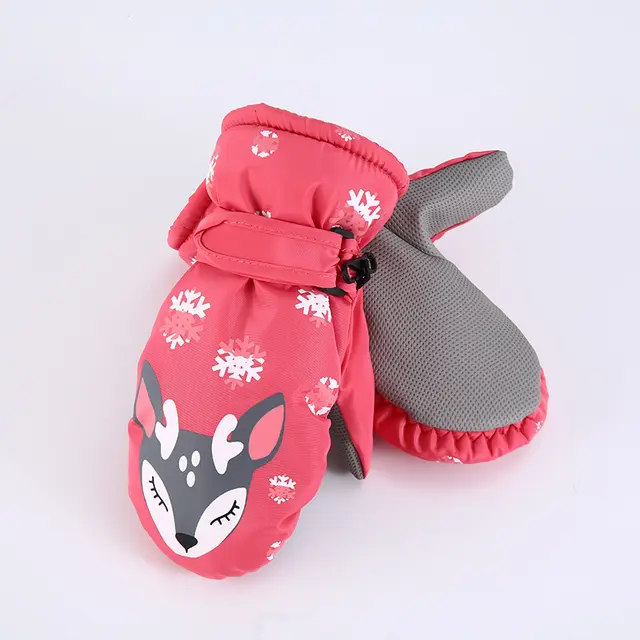 Cartoon Snowflake Deer Fever Gloves For Children Dark Pink - Shop at LoveMi
