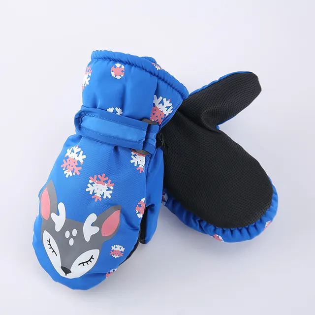 Cartoon Snowflake Deer Fever Gloves For Children Royal Blue - Shop at LoveMi