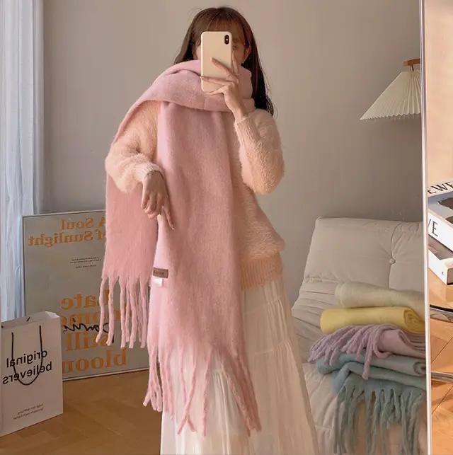 Fashion Long Shawl Student Solid Color Versatile Scarf Pink - Shop at LoveMi