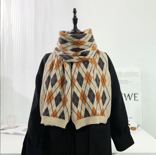 Warm Diamond Lattice Long Solid Color Soft Scarf Beige - Shop at LoveMi