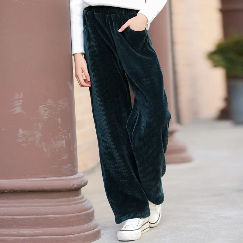 Loose Casual All match Simple Pure Color Snow Velvet Straight leg Pants Green - Shop at LoveMi