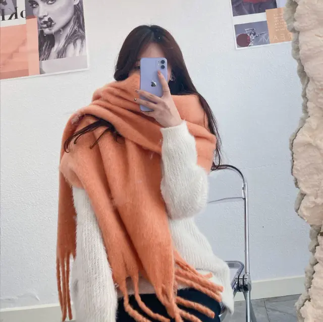 Fashion All match Solid Color Windproof Padded Shawl Light Orange - Shop at LoveMi