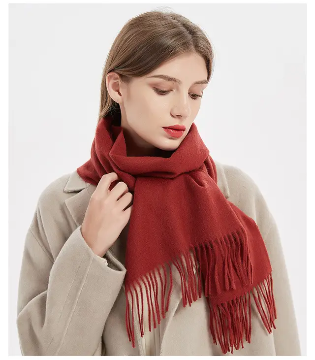 Fashion Women's Solid Color Warm Cashmere Scarf Red - Shop at LoveMi