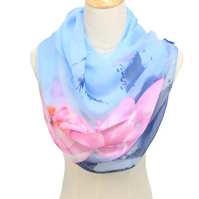 Printed Spring And Summer Sunscreen Thin Scarf Shawl Sky Blue - Shop at LoveMi