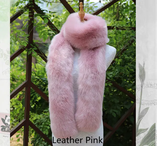 Faux Fox Fur Scarf And Fur Long Women Winter Leather Pink - Shop at LoveMi