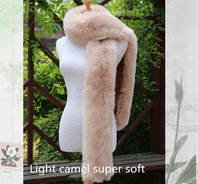 Faux Fox Fur Scarf And Fur Long Women Winter Light Camel Super Soft - Shop at LoveMi