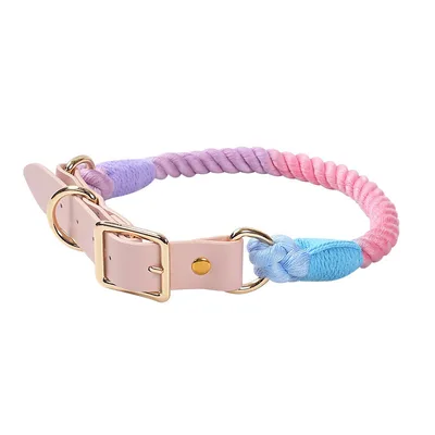 Hand Woven Cotton Rope Leather Pu Collar Pet Collar Macaron - Shop at LoveMi