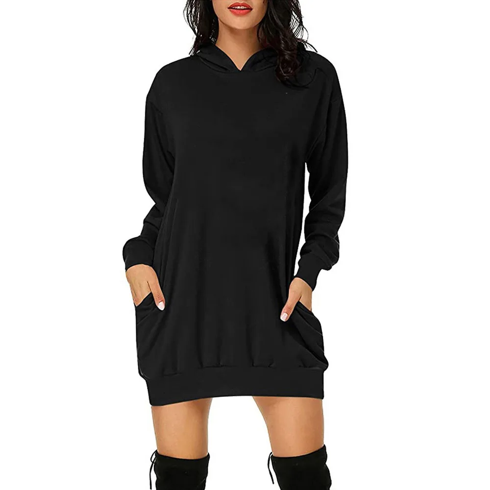 Solid Color Hat Dress Sweater Loose Feature Long Sleeves Black - Shop at LoveMi