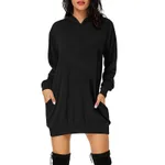 Solid Color Hat Dress Sweater Loose Feature Long Sleeves - Black