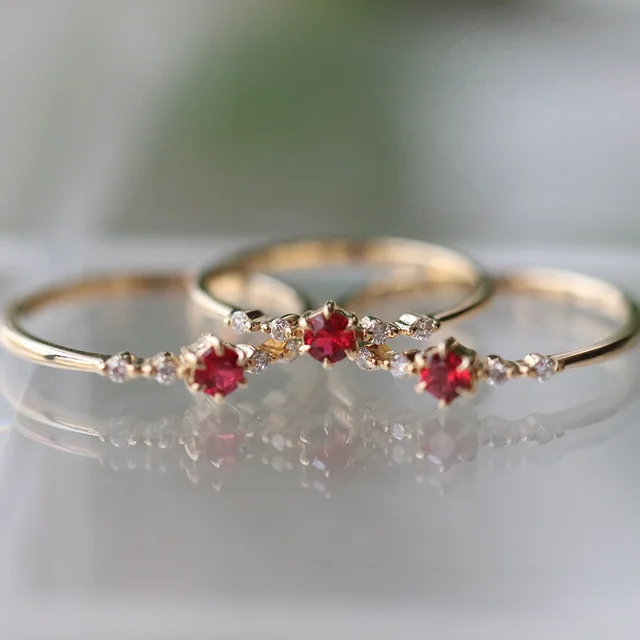Fashionable Ruby with Diamonds Women's 16k Gold Engagement Wedding Ring Gold - Shop at LoveMi