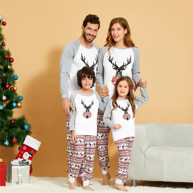 Christmas Elk Printed Parent Child Long Sleeve Pajamas Set Home Service Elk - Shop at LoveMi