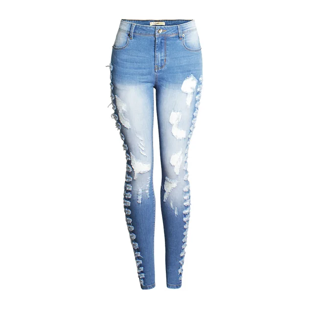 New Women's Ripped Slim Fit Stretch Jeans Blue - Shop at LoveMi