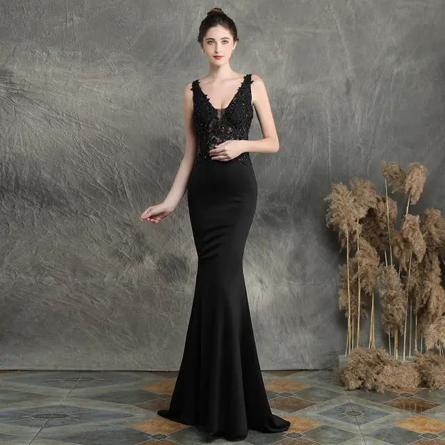 Applique Beaded Toast Dress Bride Long Black - Shop at LoveMi