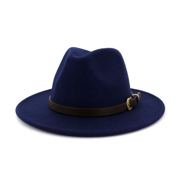 Female British Classic Woolen Hat With Big Brim And Versatile Flat Brim Navy Blue - Shop at LoveMi