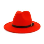 Female British Classic Woolen Hat With Big Brim And Versatile Flat Brim - Orange