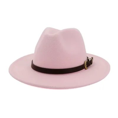 Female British Classic Woolen Hat With Big Brim And Versatile Flat Brim Pink - Shop at LoveMi