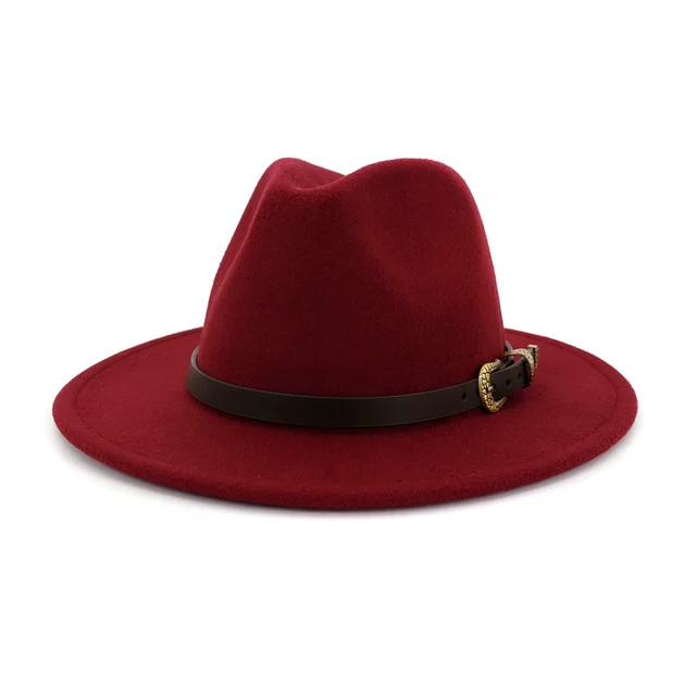 Female British Classic Woolen Hat With Big Brim And Versatile Flat Brim Wine Red - Shop at LoveMi