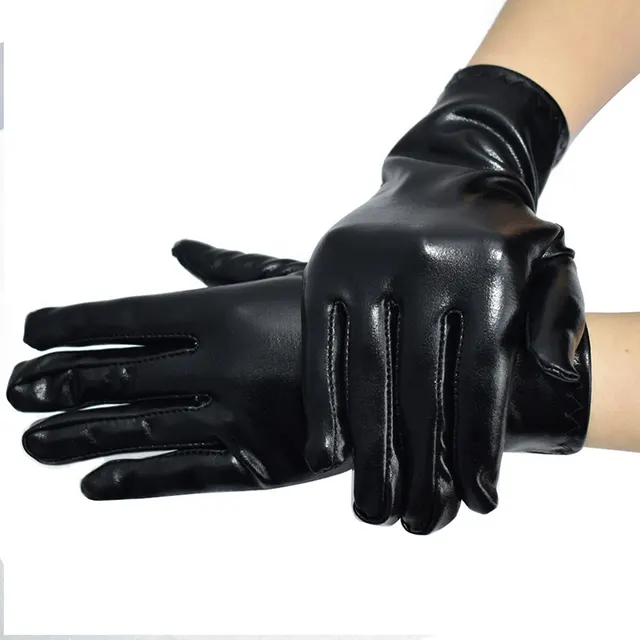 Black Pu Patent Leather Gloves Tight fitting Single layer Thin Section Black - Shop at LoveMi