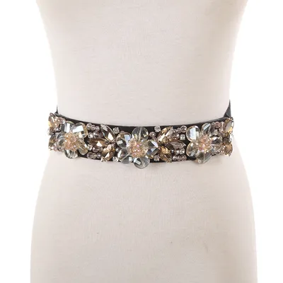 Crystal Rhinestone Inlaid Ladies Elastic Waistband Gold - Shop at LoveMi