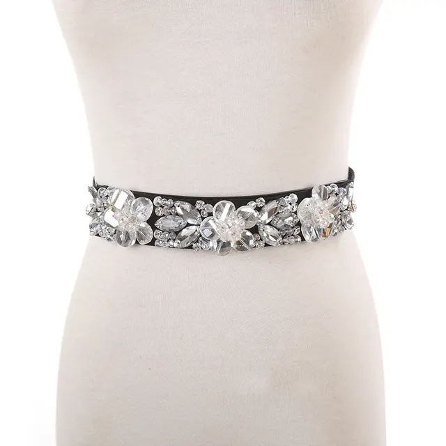 Crystal Rhinestone Inlaid Ladies Elastic Waistband Silver - Shop at LoveMi