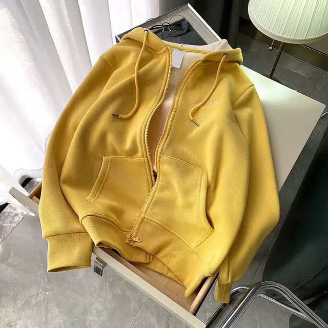 Plus Velvet Thick Loose Polar Fleece Cardigan Outer Wear Zipper Jacket Yellow - Shop at LoveMi