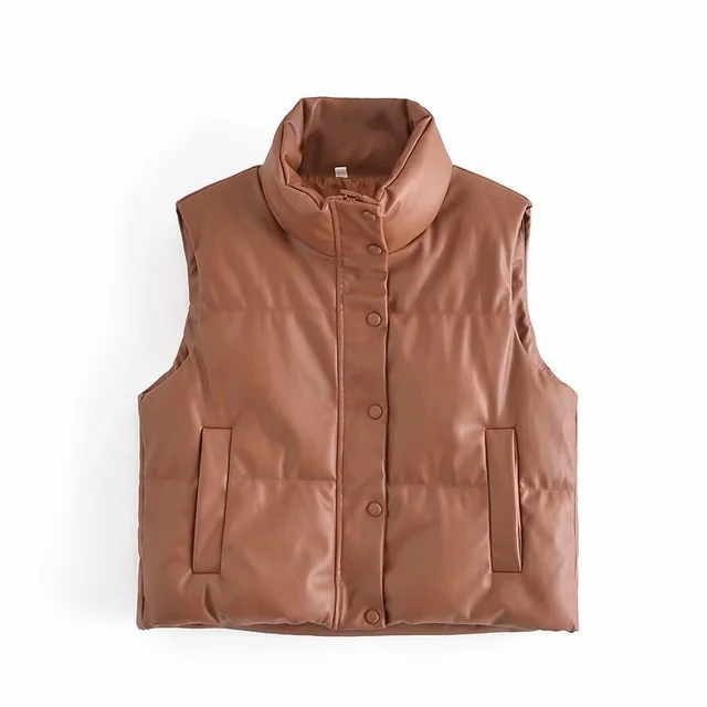 Casual Leather Cotton Vest Jacket Coffee - Shop at LoveMi