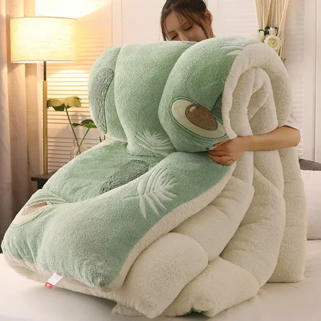 Winter Thick Quilt Dormitory Single Warm Lamb Velvet Double Quilt Core Pistachio - Shop at LoveMi