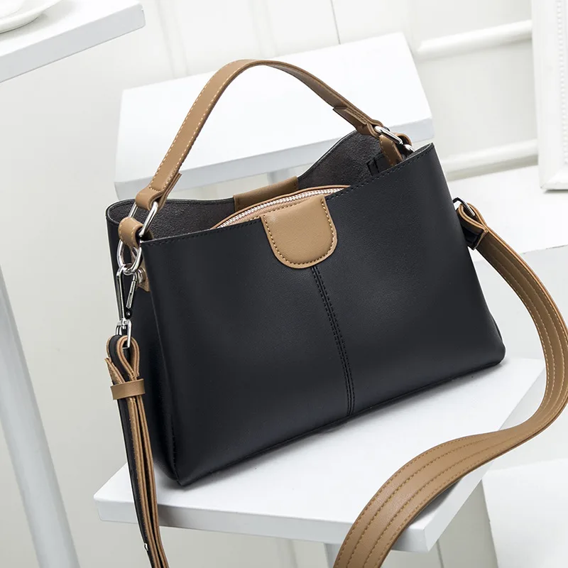Simple Contrast Color Handbag Temperament Versatile Single Shoulder Black - Shop at LoveMi