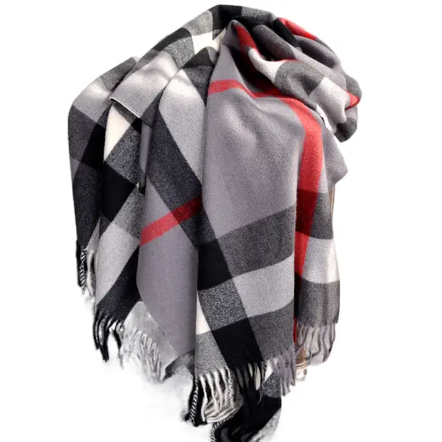 Plaid Scarf Women's Classic Cashmere Padded Warmth Grey - Shop at LoveMi