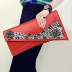 Rhinestone Crossbody Clutch Envelope Small Bag - Red