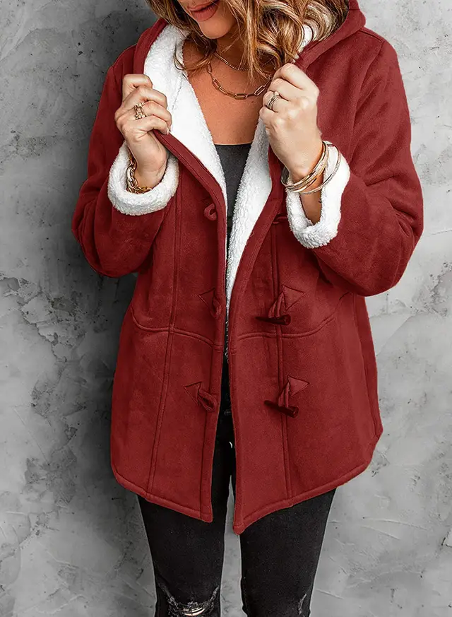 Women's Mid length Windbreaker Coat Coat Warm Top Wine Red - Shop at LoveMi