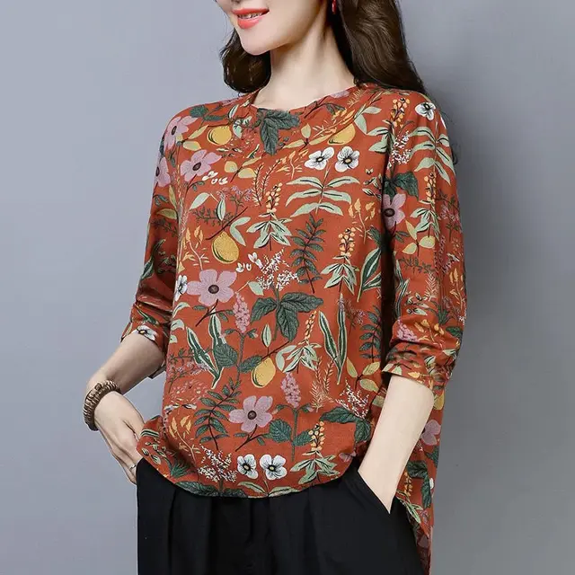 New Floral Long sleeved Women's Bottoming Shirt Orange - Shop at LoveMi